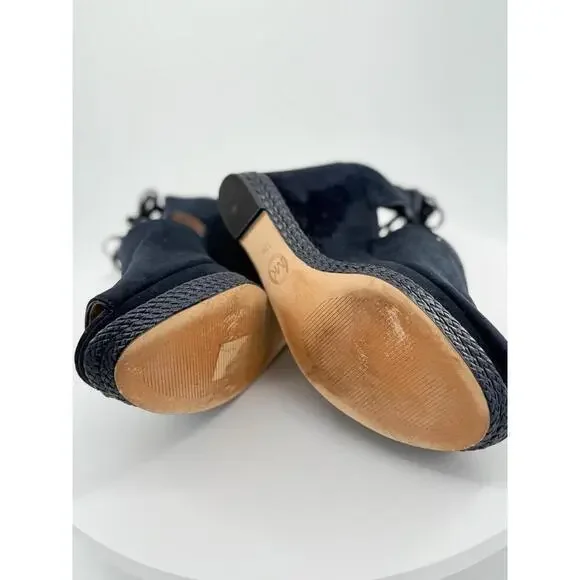 Michael Kors Wedges Womens 11M Navy Suede Ankel Wrap Lace Up Open Toe Braided - Picture 12 of 16